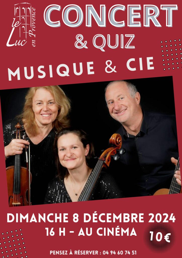 Dimanche 8 décembre – Concert « Musique & Cie » et quiz